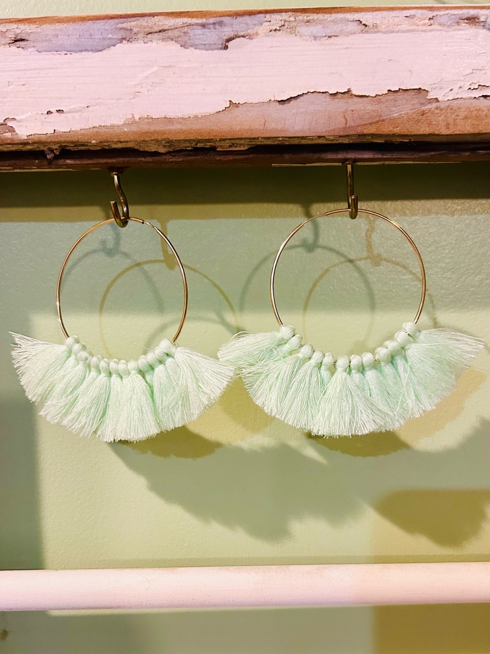 Love Poppy Mint Fringe Hoop Earrings - Women Jewelry